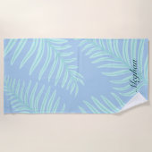 Tropische Pastel Blätter Monogram Beach Handtuch (Vorderseite)