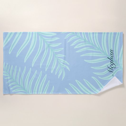 Tropische Pastel Blätter Monogram Beach Handtuch (Vorderseite)