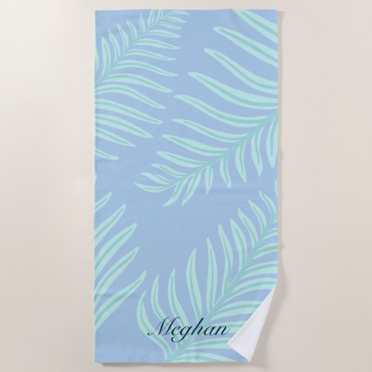 Tropische Pastel Blätter Monogram Beach Handtuch (Vorderseite)
