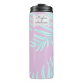 Tropische Pastel-Blätter Monogram Thermal Tumbler Thermosbecher (Vorderseite)