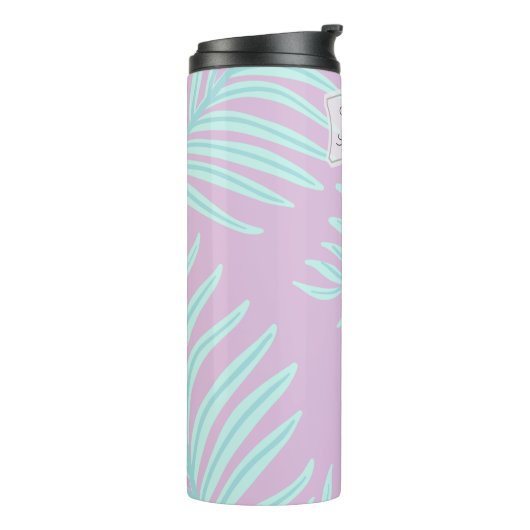 Tropische Pastel-Blätter Monogram Thermal Tumbler Thermosbecher (Nach links gedreht)