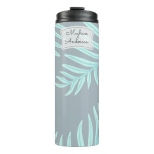 Tropische Pastel-Blätter Monogram Thermal Tumbler Thermosbecher