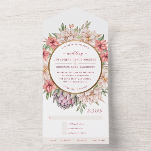 Tropische Pastelblumenhochzeit in einer I All In One Einladung (Innen Boden)