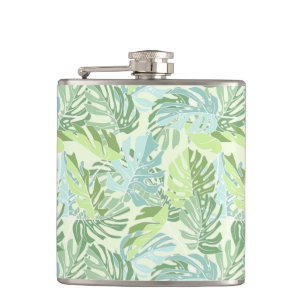 Tropische Pastellpalmblätter Flachmann