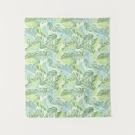 Tropische Pastellpalmblätter Wandteppich (Vorderseite)