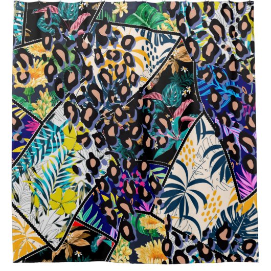 Tropische Patchwork-Blätter und Blätter Muster-Bac Duschvorhang (Vorderseite)