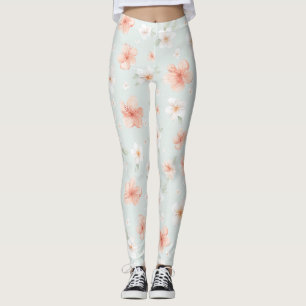 Tropische Pfirsich Weiße Hibiskusblüten Leggings