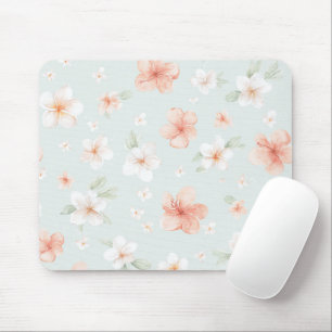 Tropische Pfirsich Weiße Hibiskusblüten Mousepad
