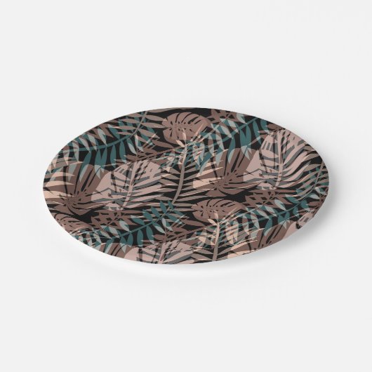 Tropische Pflanze, Dschungel, Tropen, Beige, Blätt Pappteller (Schrägansicht)