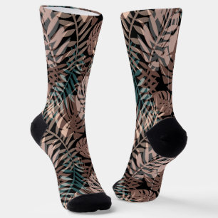 Tropische Pflanze, Dschungel, Tropen, Beige, Blätt Socken