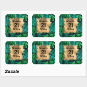 Tropische Pflanze Gold 21. Geburtstag Personalisie Quadratischer Aufkleber (Blatt)