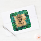 Tropische Pflanze Gold 21. Geburtstag Personalisie Quadratischer Aufkleber (Umschlag)