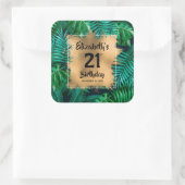 Tropische Pflanze Gold 21. Geburtstag Personalisie Quadratischer Aufkleber (Tasche)
