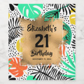 Tropische Pflanze Gold 21. Geburtstag Personalisie Weinetikett (Einzelnes Label)