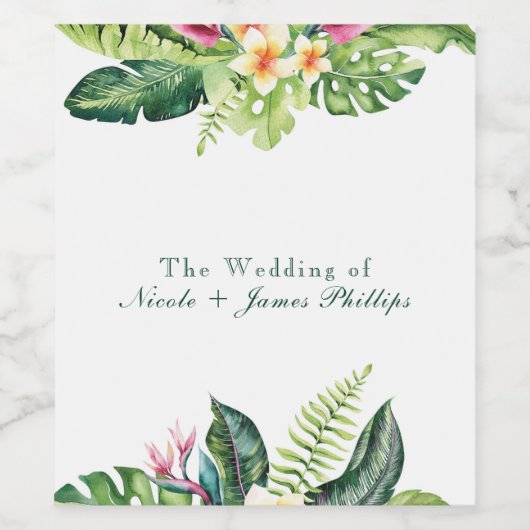 Tropische Pflanze Hibiskus Plumeria Island Blätter Weinetikett (Einzelnes Label)