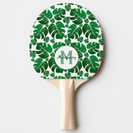 Tropische Pflanze Monstera Blätter Mit Monogramm Tischtennis Schläger