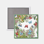 Tropische Pflanze Schmetterlinge Berries Red Blue Magnet (Vorderseite/Rückseite)