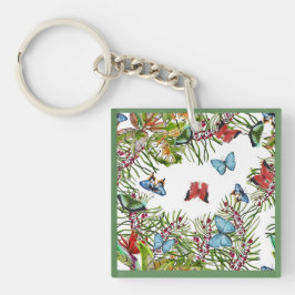 Tropische Pflanze Schmetterlinge Berries Red Blue Schlüsselanhänger
