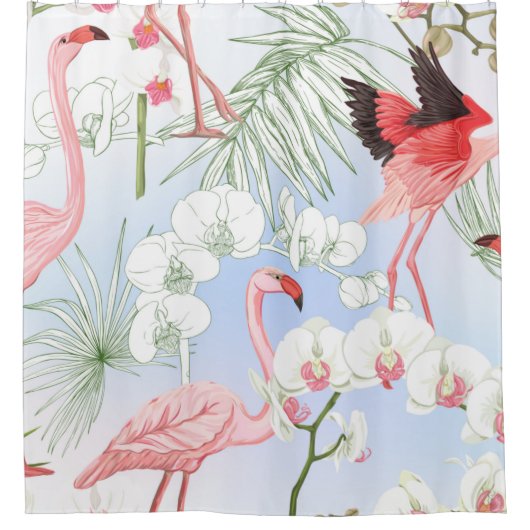 Tropische Pflanze und Blume. Nahtloses Muster, bb Duschvorhang (Vorderseite)