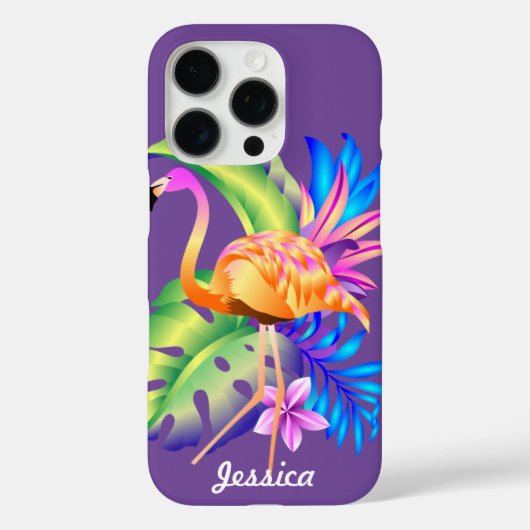 Tropische Pflanze und Flamingo Lila Personalisiert Case-Mate iPhone Hülle (Rückseite)