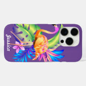 Tropische Pflanze und Flamingo Lila Personalisiert Case-Mate iPhone Hülle (Rückseite (Horizontal))