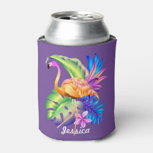Tropische Pflanze und Flamingo Lila Personalisiert Dosenkühler