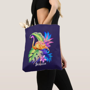 Tropische Pflanze und Flamingo Personalisiert Tasche