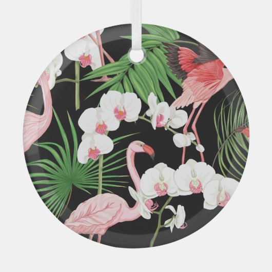 Tropische Pflanze Vögel farbige Illustration Ornament Aus Glas (Vorderseite)