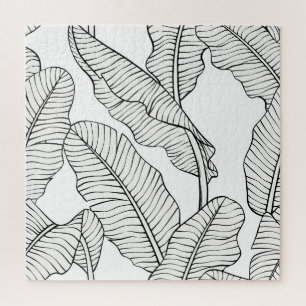 Tropische Pflanzen, Blumen, Dschungelskizze. Puzzle
