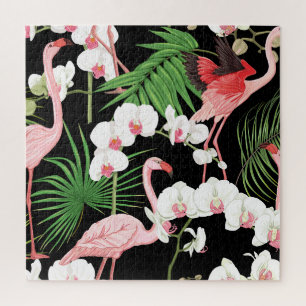 Tropische Pflanzen Vögel Farbige Illustration Puzzle