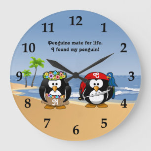 Tropische Pinguine Couple Hula Pirate Island Beach Große Wanduhr