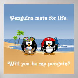 Tropische Pinguine Couple Hula Pirate Island Beach Poster