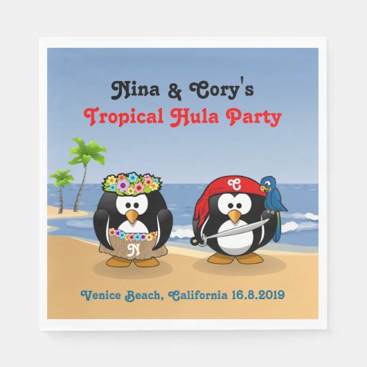 Tropische Pinguine Couple Hula Pirate Island Beach Serviette (Vorderseite)