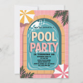 Tropische Pink Palm Springs Poolparty Geburtstag Einladung (Vorderseite)