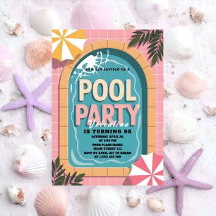 Tropische Pink Palm Springs Poolparty Geburtstag Einladung