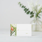 Tropische Platzkarte mit Blumen - grün und orange (Stehend Vorderseite)