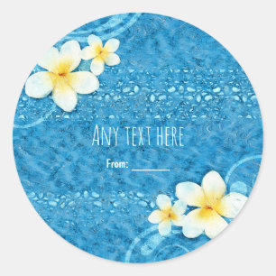 Tropische Plumeria-Blume Blaue Sommer-Party-Gesche Runder Aufkleber