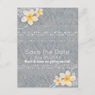 Tropische Plumeria Blume Graugelb Save the Date Ankündigungspostkarte