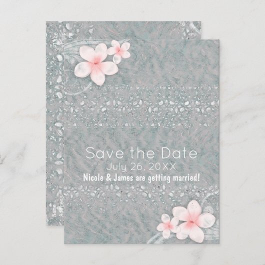 Tropische Plumeria Blume Graurosa Save the Date Ankündigungspostkarte (Vorne/Hinten)