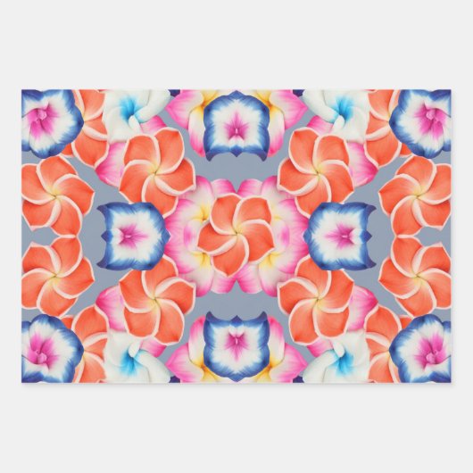 Tropische Plumeria-Blume X Muster Geschenkpapier Set (Vorderseite 3)