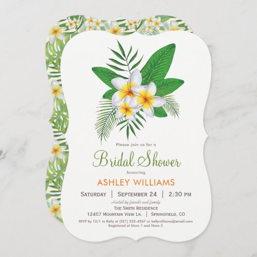 Tropische Plumeria Bridal Dusche Einladung (Vorne/Hinten)
