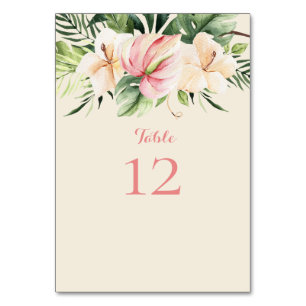 Tropische Plumeria & Flamingo Lily Table Card Tischnummer