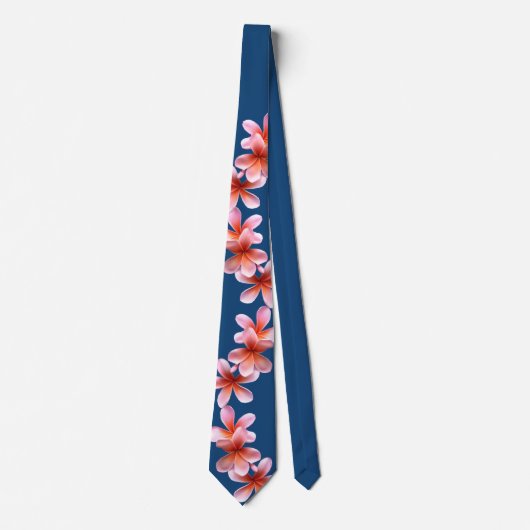 Tropische Plumeria Frangipani Sea Blue Neck Tie Krawatte (Vorderseite)