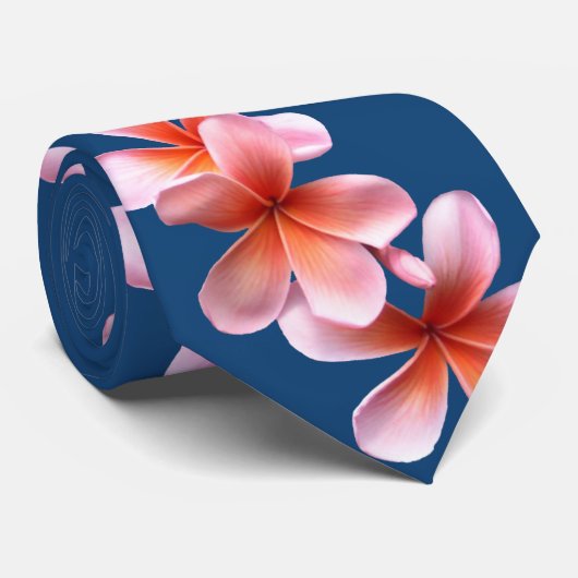 Tropische Plumeria Frangipani Sea Blue Neck Tie Krawatte (Gerollt)