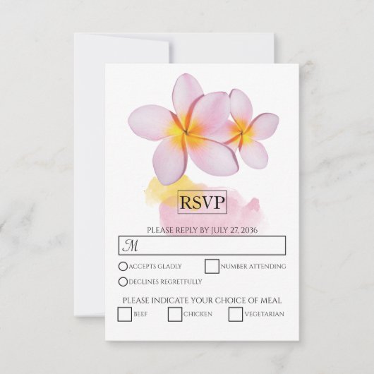 Tropische Plumeria Frangipani Wedding RSVP Cards (Vorderseite)