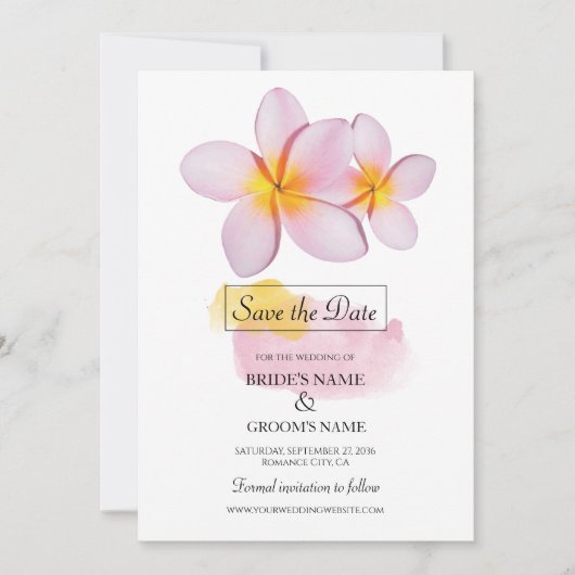 Tropische Plumeria Frangipani Wedding Save The Date (Vorderseite)