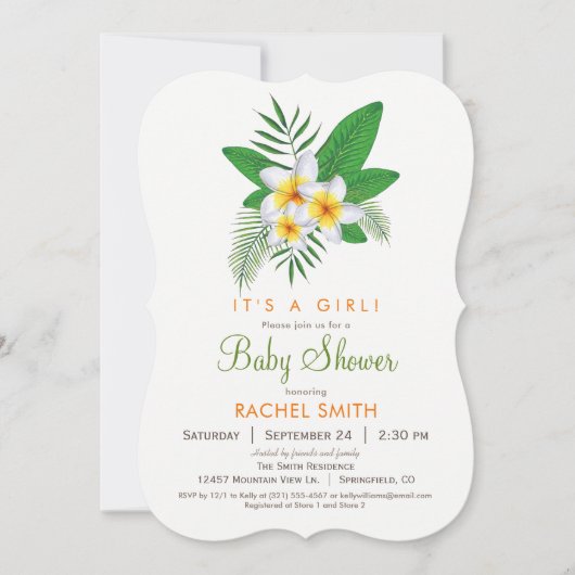 Tropische Plumeria Kinderdusche Einladung (Vorderseite)