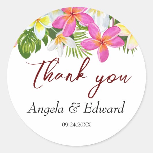 Tropische Plumeria Temple Tree Wedding Runder Aufkleber (Vorderseite)