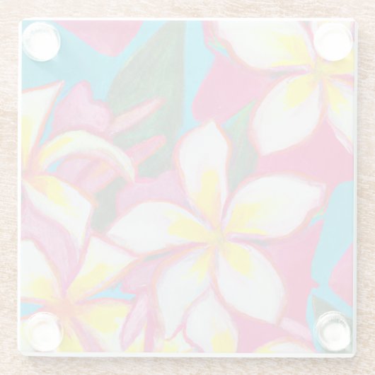 Tropische Plumerien auf rosa Untersetzer (Rückseite)