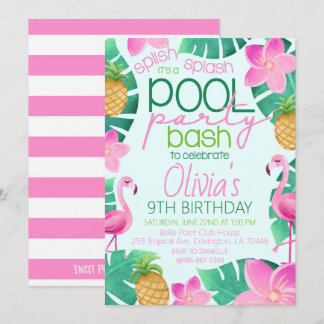 Tropische Poolparty-Geburtstagsfeier-Einladung Einladung